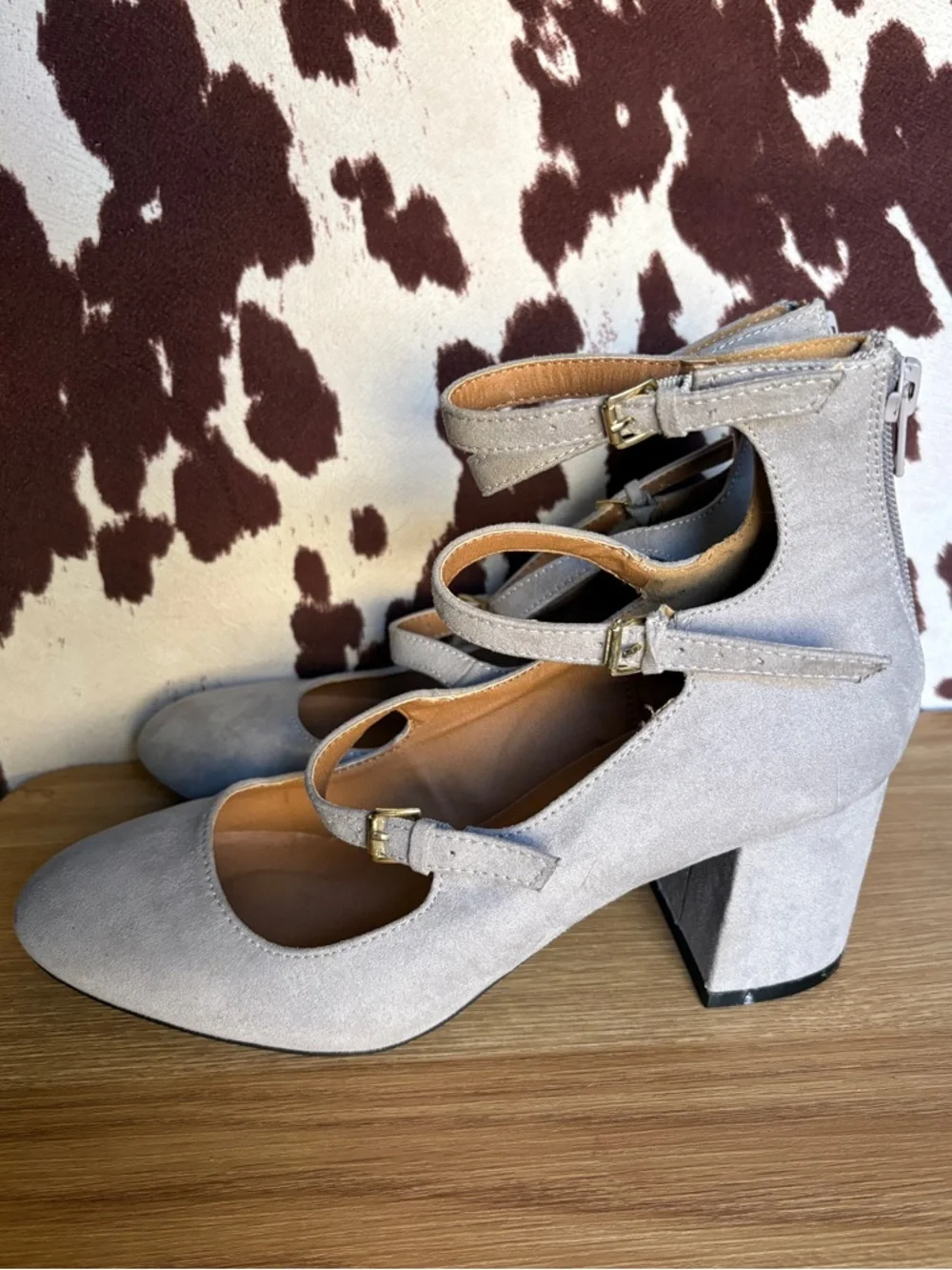 Qupid Light Gray Suede Mary Jane Style 2.5